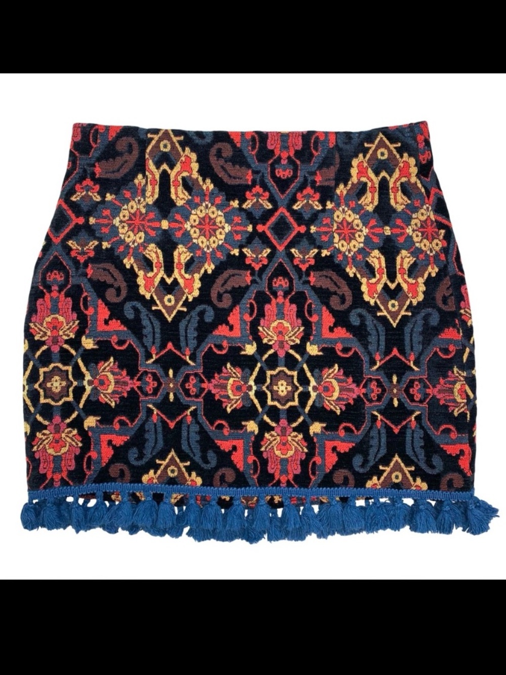 Zara Woman Tapestry Mini Skirt Large Bohemian Boho Tassels Colorful Art to Wear